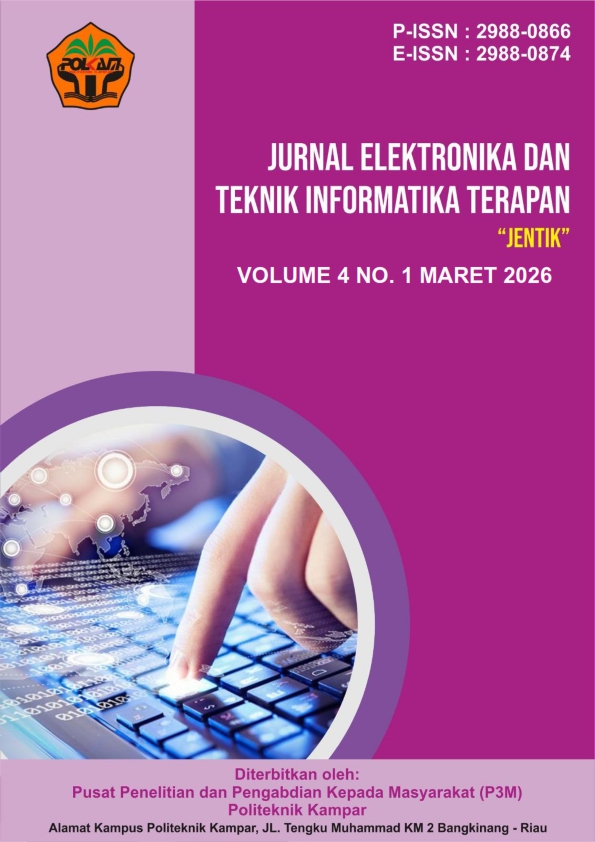					View Vol. 4 No. 1 (2026): Maret: Jurnal Elektronika dan Teknik Informatika Terapan (JENTIK)
				