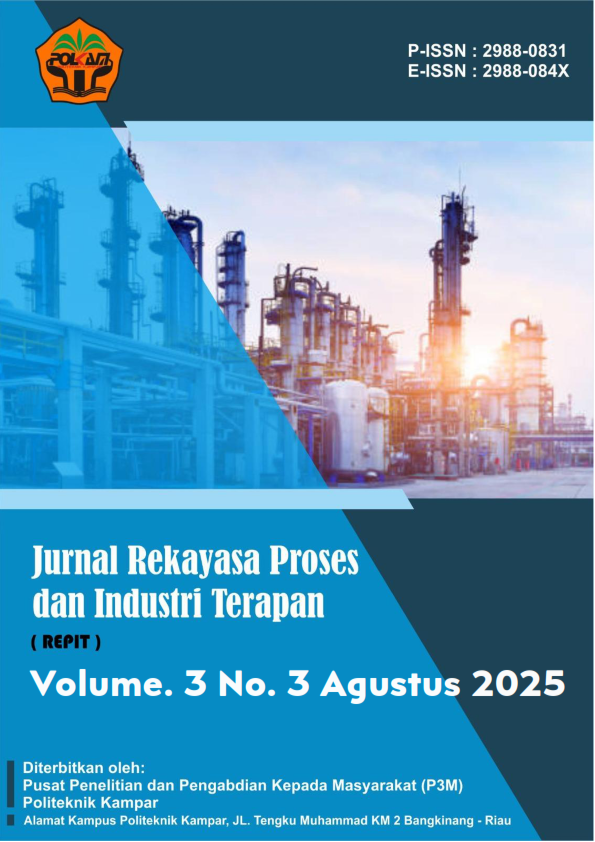 					View Vol. 3 No. 3 (2025): Agustus: Jurnal Rekayasa Proses dan Industri Terapan ( REPIT ) 
				